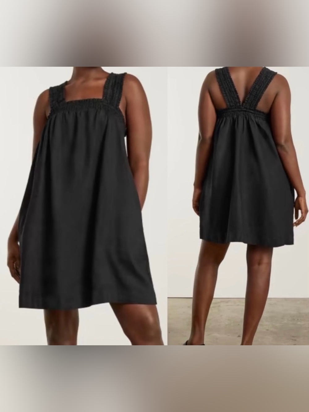NWT Everlane Smocked Linen Dress black sz M